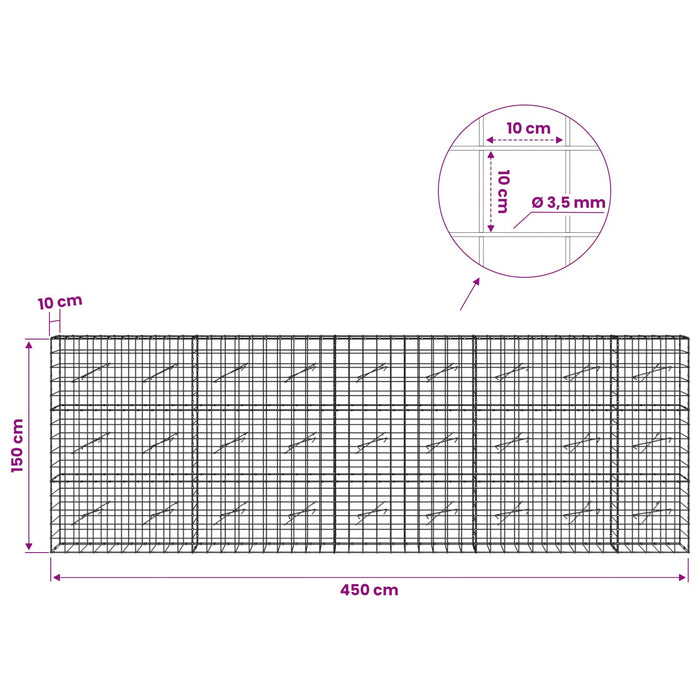 Gabion cu Fir de 3,5 mm și Plasă de 10x10 cm 450x10x150 cm WALTI