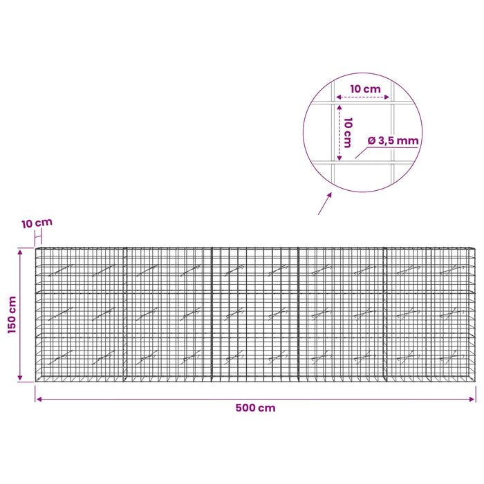 Gabion cu Fir de 3,5 mm și Plasă de 10x10 cm 500x10x150 cm WALTI