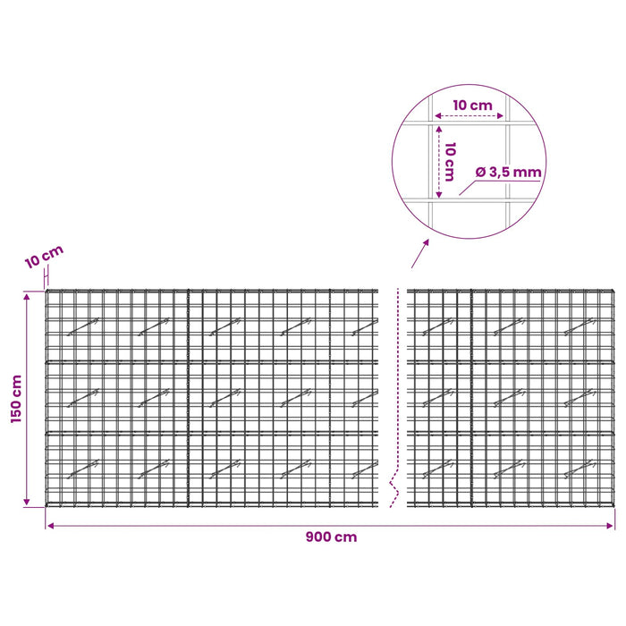 Gabion cu Fir de 3,5 mm și Plasă de 10x10 cm 900x10x150 cm WALTI