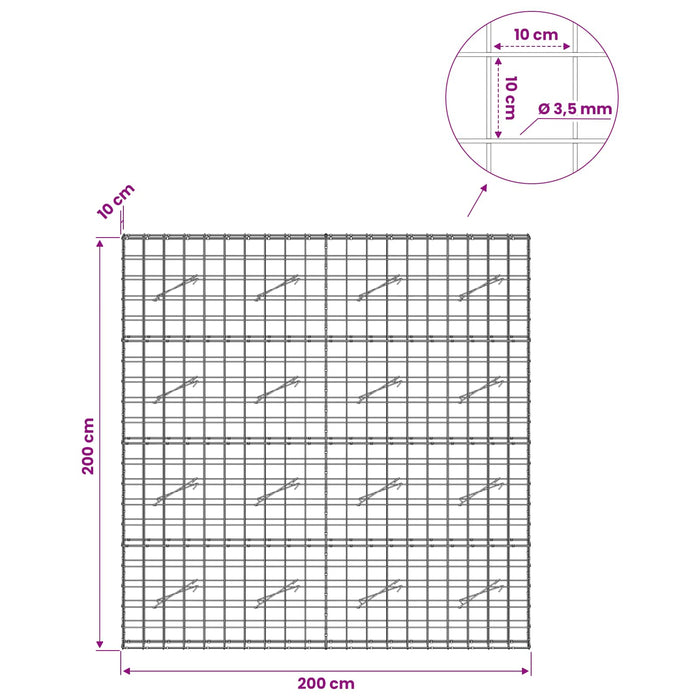 Gabion cu Fir de 3,5 mm și Plasă de 10x10 cm 200x10x200 cm WALTI
