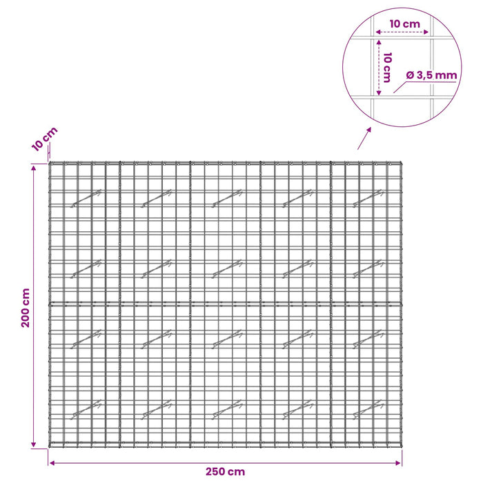 Gabion cu Fir de 3,5 mm și Plasă de 10x10 cm 250x10x200 cm WALTI