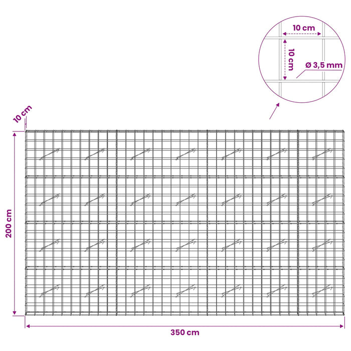 Gabion cu Fir de 3,5 mm și Plasă de 10x10 cm 350x10x200 cm WALTI