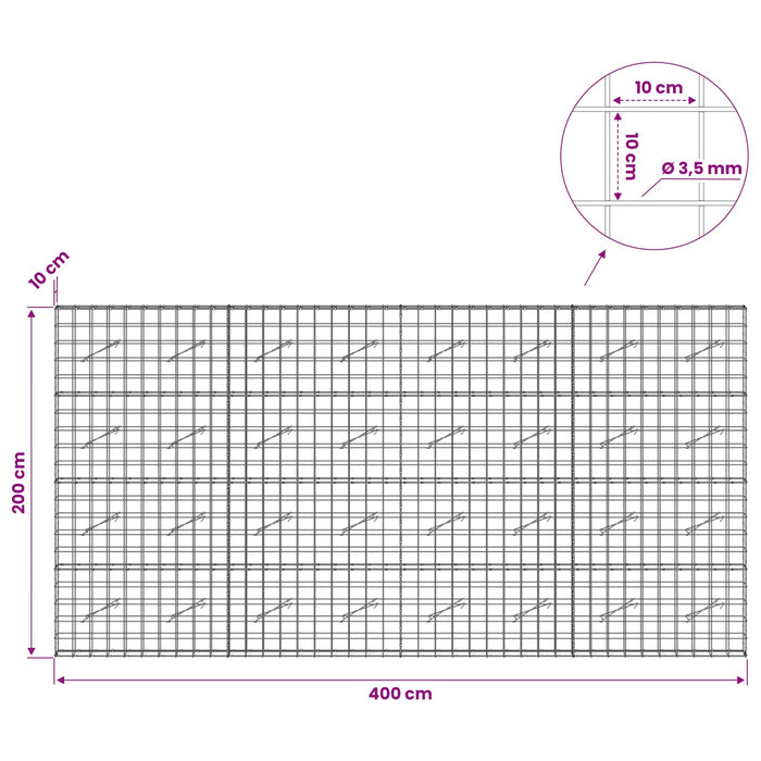 Gabion cu Fir de 3,5 mm și Plasă de 10x10 cm 400x10x200 cm WALTI