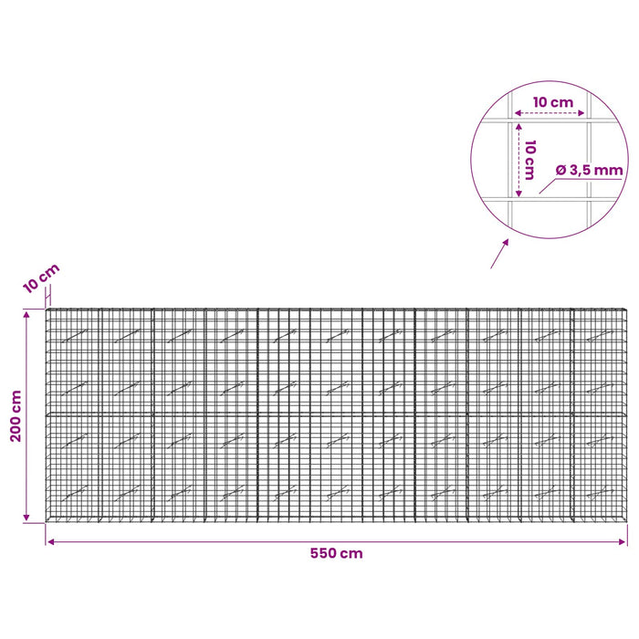 Gabion cu Fir de 3,5 mm și Plasă de 10x10 cm 550x10x200 cm WALTI