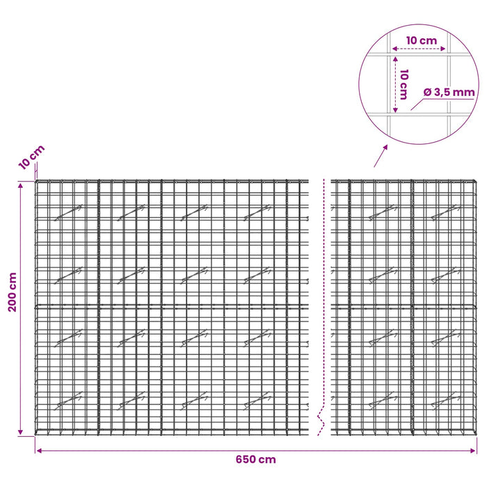 Gabion cu Fir de 3,5 mm și Plasă de 10x10 cm 650x10x200 cm WALTI