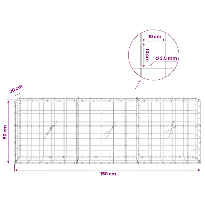 Gabion cu Fir de 3,5 mm și Plasă de 10x10 cm 150x20x50 cm WALTI