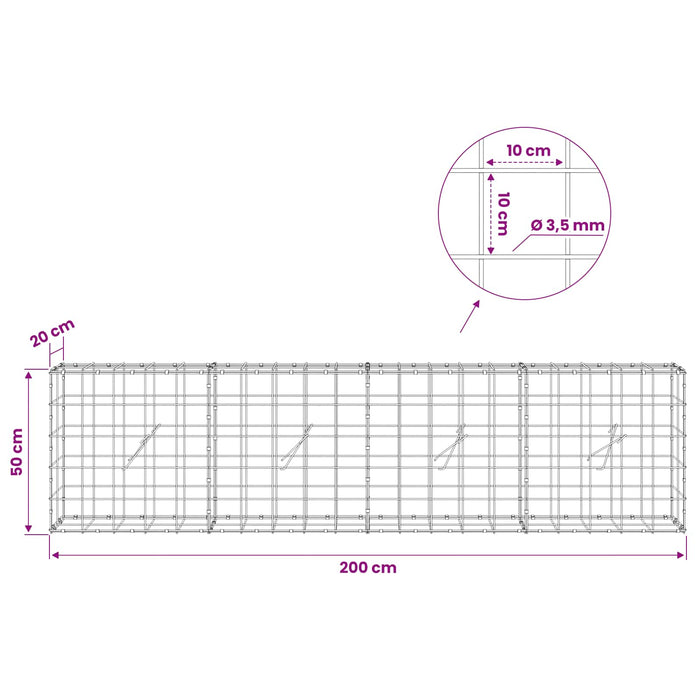 Gabion cu Fir de 3,5 mm și Plasă de 10x10 cm 200x20x50 cm WALTI