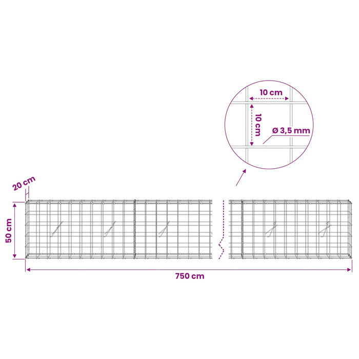 Gabion cu Fir de 3,5 mm și Plasă de 10x10 cm 750x20x50 cm WALTI