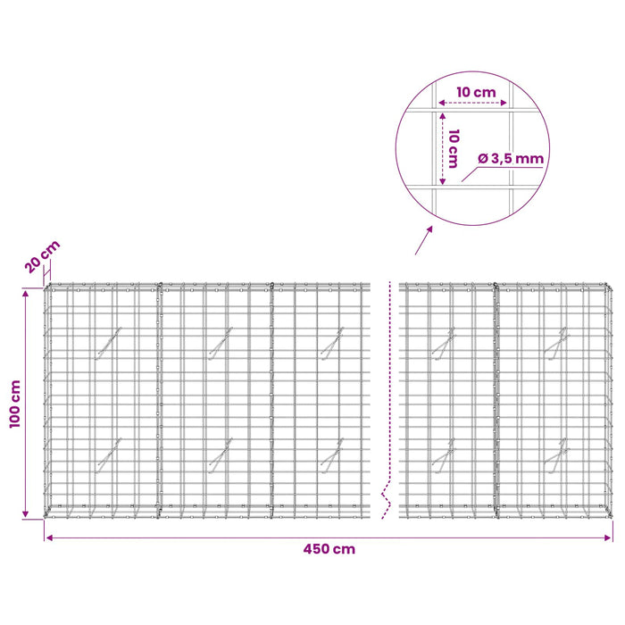 Gabion cu Fir de 3,5 mm și Plasă de 10x10 cm 450x20x100 cm WALTI