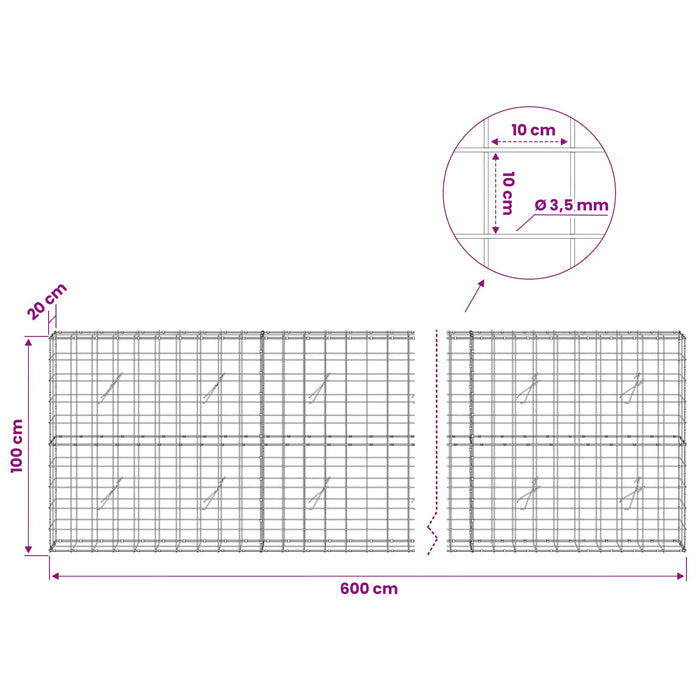 Gabion cu Fir de 3,5 mm și Plasă de 10x10 cm 600x20x100 cm WALTI