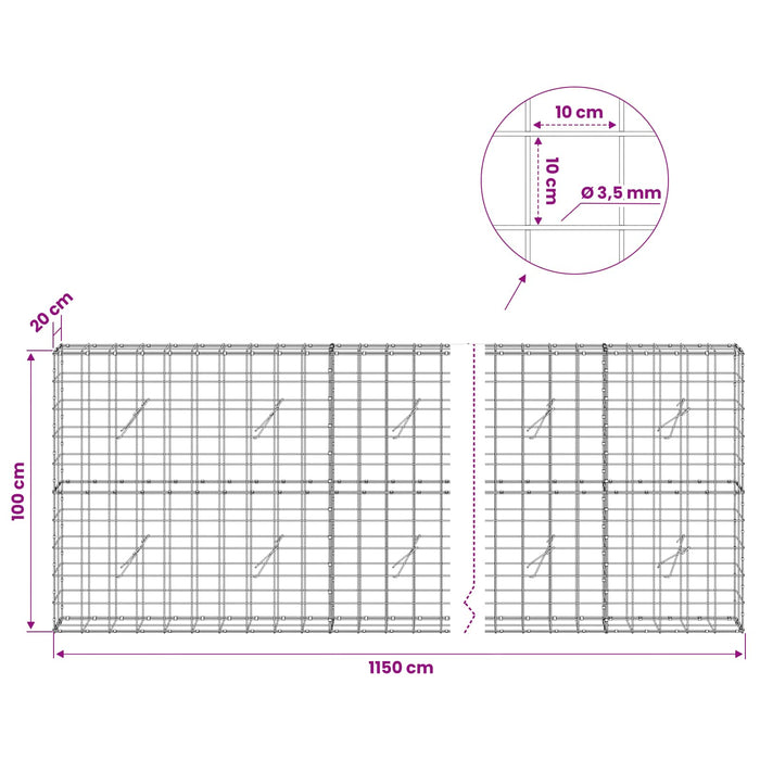 Gabion cu Fir de 3,5 mm și Plasă de 10x10 cm 1150x20x100 cm - WALTI WALTI