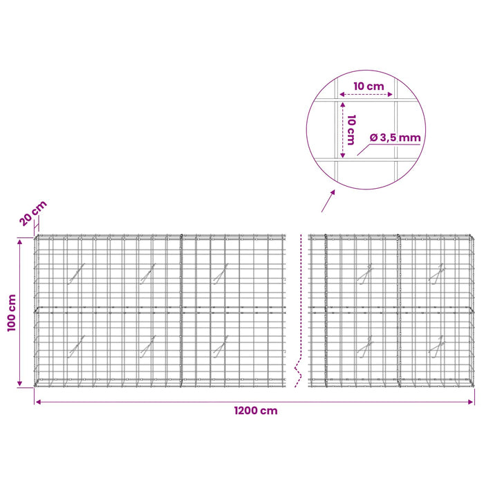 Gabion cu Fir de 3,5 mm și Plasă de 10x10 cm 1200x20x100 cm WALTI