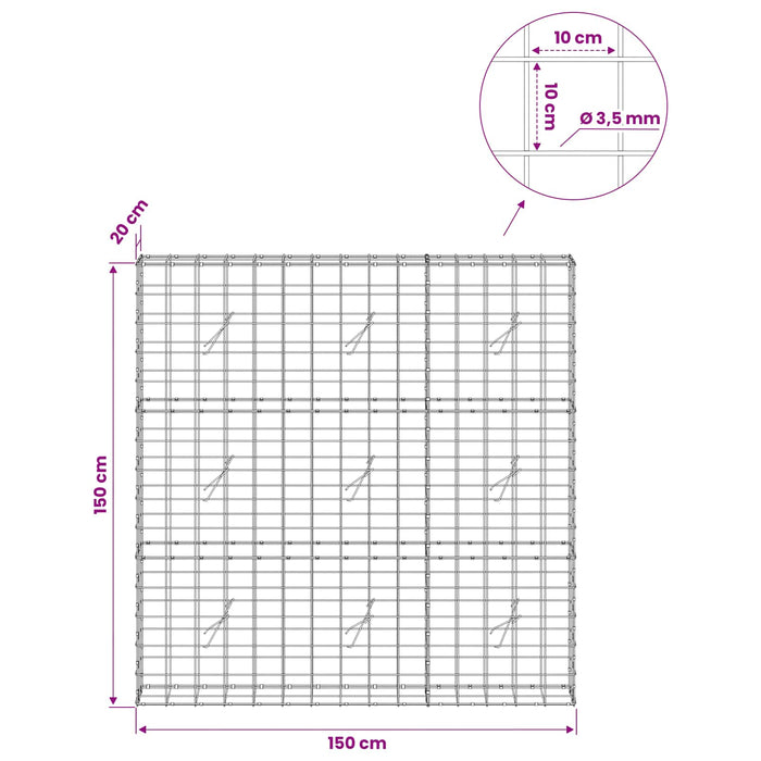 Gabion cu Fir de 3,5 mm și Plasă de 10x10 cm 150x20x150 cm WALTI