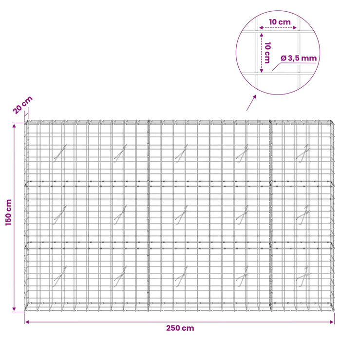Gabion cu Fir de 3,5 mm și Plasă de 10x10 cm 250x20x150 cm WALTI