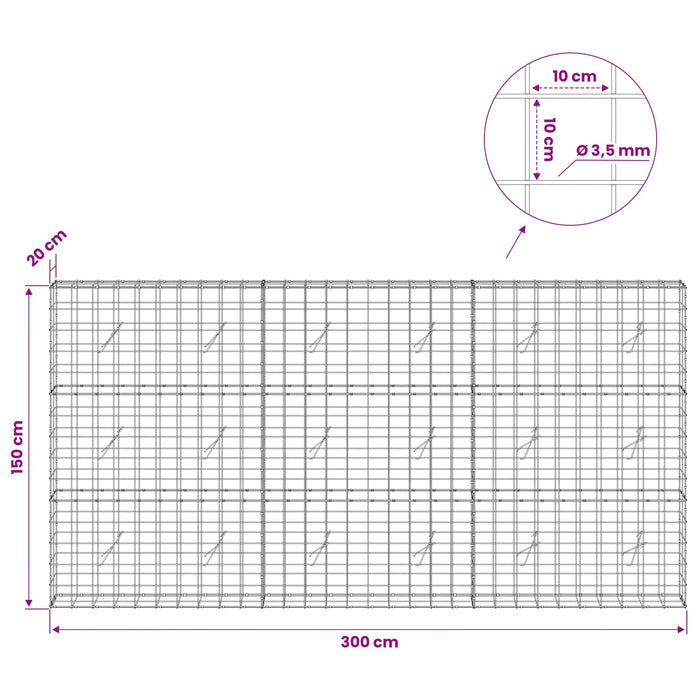 Gabion cu Fir de 3,5 mm și Plasă de 10x10 cm 300x20x150 cm WALTI