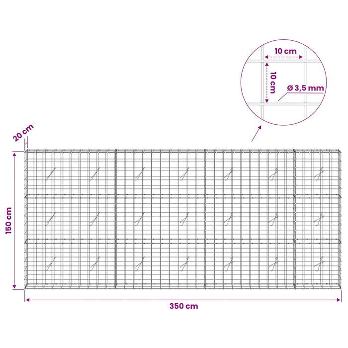 Gabion cu Fir de 3,5 mm și Plasă de 10x10 cm 350x20x150 cm - WALTI WALTI