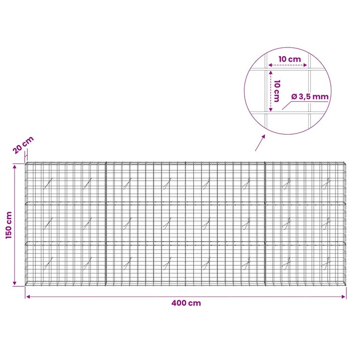 Gabion cu Fir de 3,5 mm și Plasă de 10x10 cm 400x20x150 cm WALTI