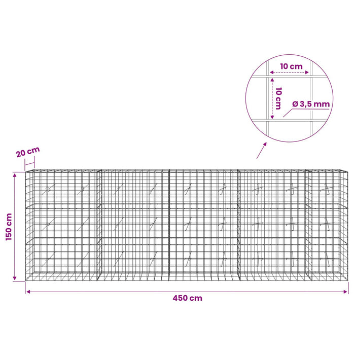 Gabion cu Fir de 3,5 mm și Plasă de 10x10 cm 450x20x150 cm WALTI
