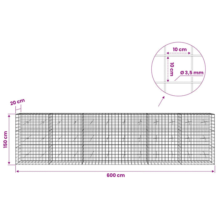 Gabion cu Fir de 3,5 mm și Plasă de 10x10 cm 600x20x150 cm WALTI