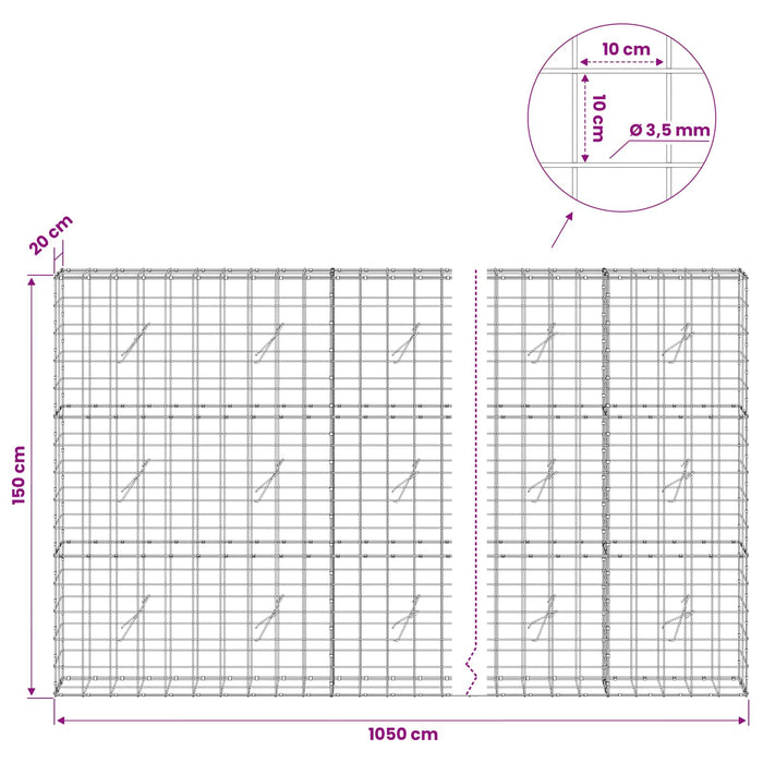 Gabion cu Fir de 3,5 mm și Plasă de 10x10 cm 1050x20x150 cm WALTI