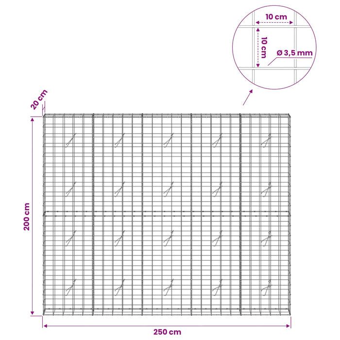 Gabion cu Fir de 3,5 mm și Plasă de 10x10 cm 250x20x200 cm WALTI