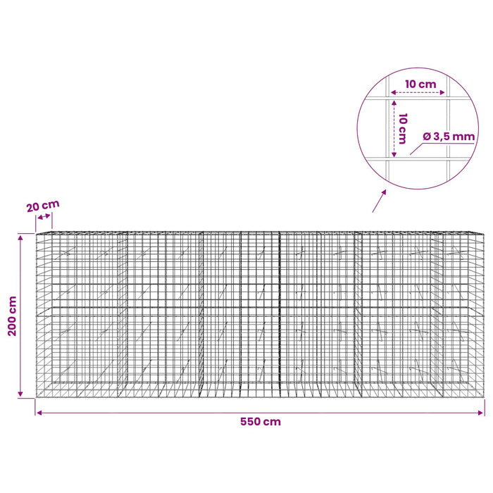 Gabion cu Fir de 3,5 mm și Plasă de 10x10 cm 550x20x200 cm WALTI