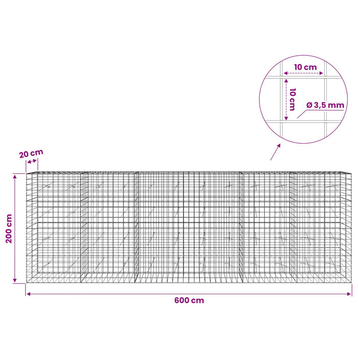Gabion cu Fir de 3,5 mm și Plasă de 10x10 cm 600x20x200 cm WALTI