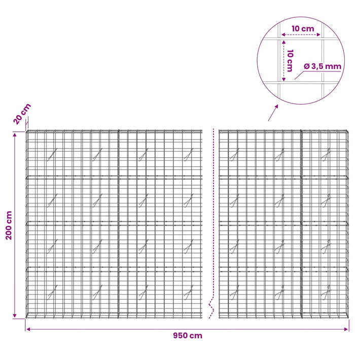Gabion cu Fir de 3,5 mm și Plasă de 10x10 cm 950x20x200 cm WALTI