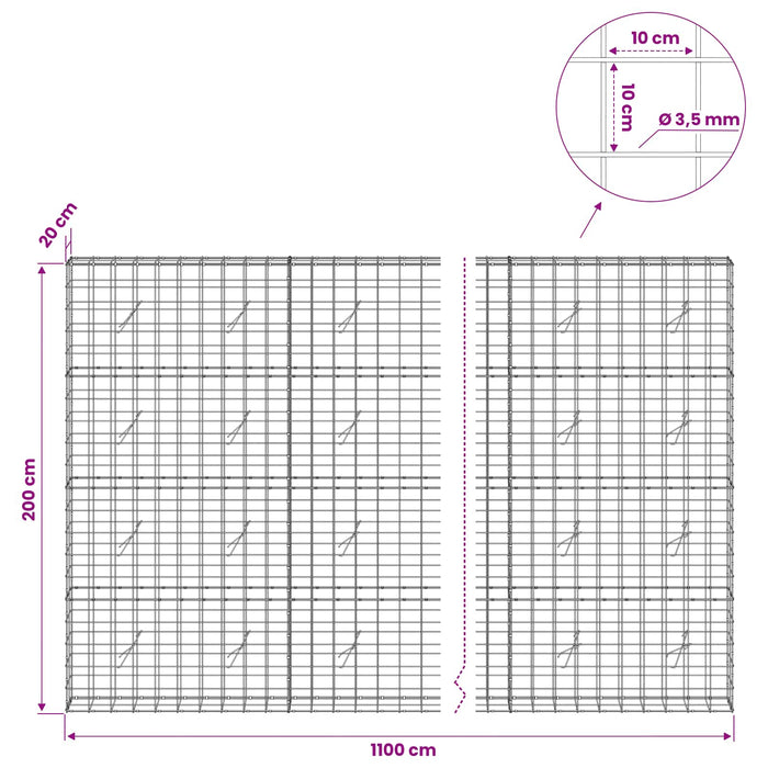 Gabion cu Fir de 3,5 mm și Plasă de 10x10 cm 1100x20x200 cm WALTI