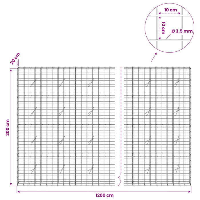 Gabion cu Fir de 3,5 mm și Plasă de 10x10 cm 1200x20x200 cm WALTI
