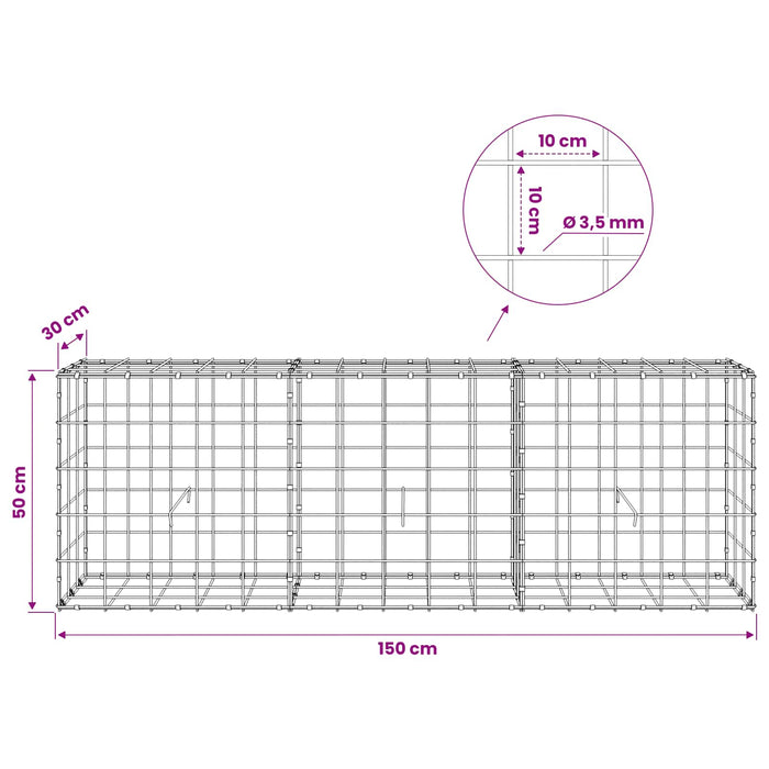 Gabion cu Fir de 3,5 mm și Plasă de 10x10 cm 150x30x50 cm WALTI