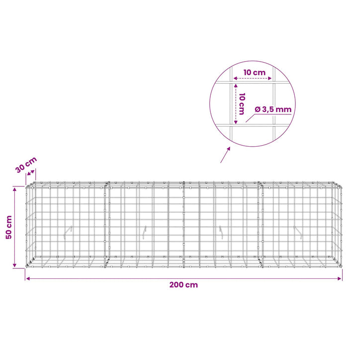 Gabion cu Fir de 3,5 mm și Plasă de 10x10 cm 200x30x50 cm WALTI
