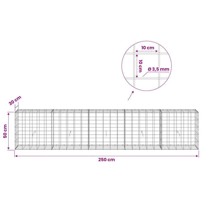 Gabion cu Fir de 3,5 mm și Plasă de 10x10 cm 250x30x50 cm WALTI