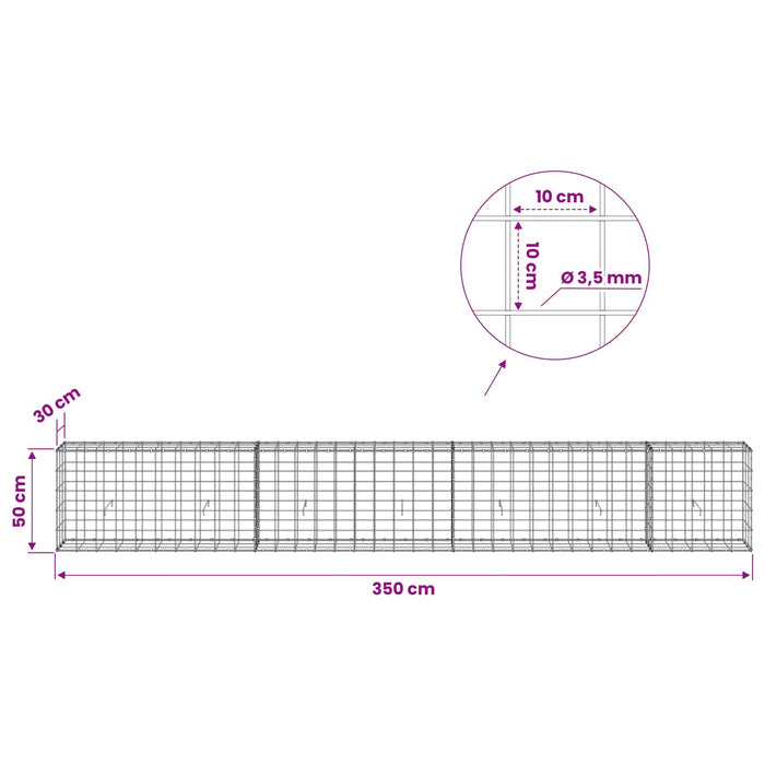 Gabion cu Fir de 3,5 mm și Plasă de 10x10 cm 350x30x50 cm WALTI