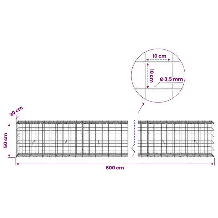 Gabion cu Fir de 3,5 mm și Plasă de 10x10 cm 600x30x50 cm WALTI