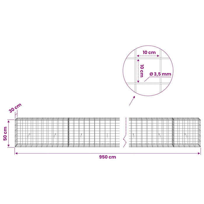 Gabion cu Fir de 3,5 mm și Plasă de 10x10 cm 950x30x50 cm WALTI