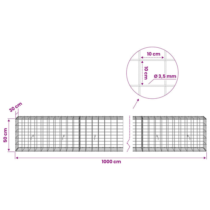 Gabion cu Fir de 3,5 mm și Plasă de 10x10 cm 1000x30x50 cm WALTI