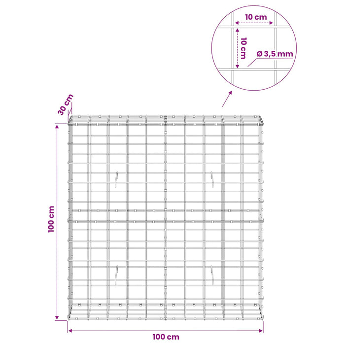 Gabion cu Fir de 3,5 mm și Plasă de 10x10 cm 100x30x100 cm WALTI