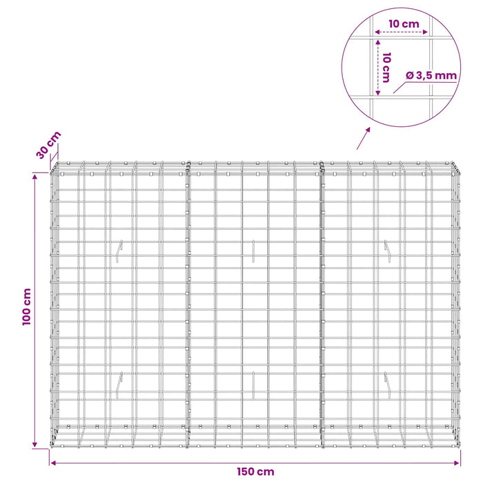 Gabion cu Fir de 3,5 mm și Plasă de 10x10 cm 150x30x100 cm WALTI