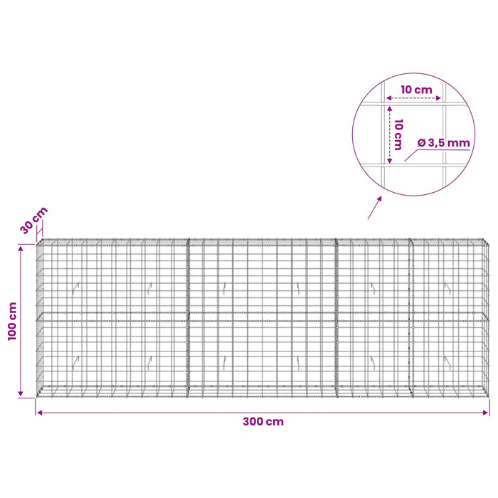 Gabion cu Fir de 3,5 mm și Plasă de 10x10 cm 300x30x100 cm WALTI