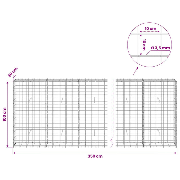 Gabion cu Fir de 3,5 mm și Plasă de 10x10 cm 350x30x100 cm WALTI