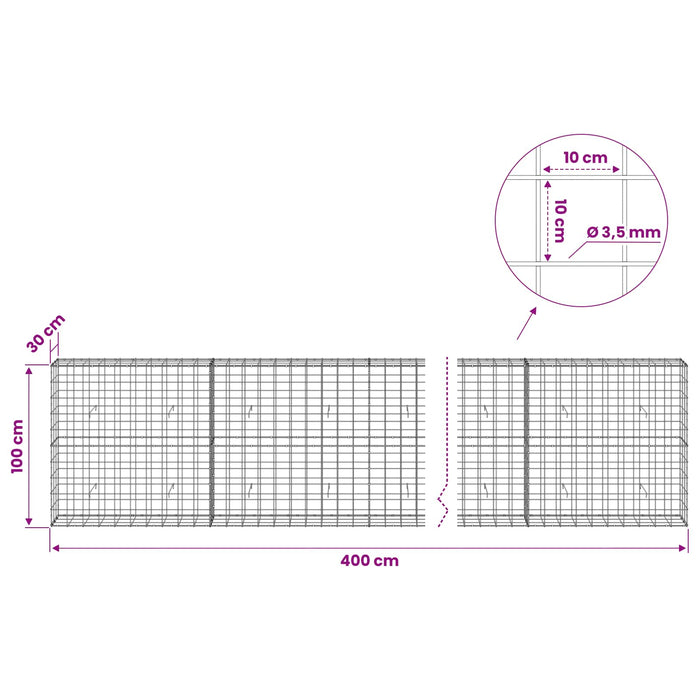 Gabion cu Fir de 3,5 mm și Plasă de 10x10 cm 400x30x100 cm WALTI