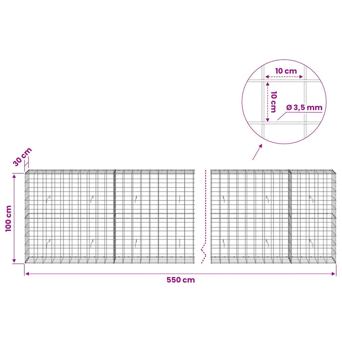 Gabion cu Fir de 3,5 mm și Plasă de 10x10 cm 550x30x100 cm - WALTI WALTI