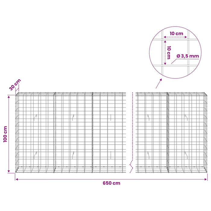 Gabion cu Fir de 3,5 mm și Plasă de 10x10 cm 650x30x100 cm WALTI