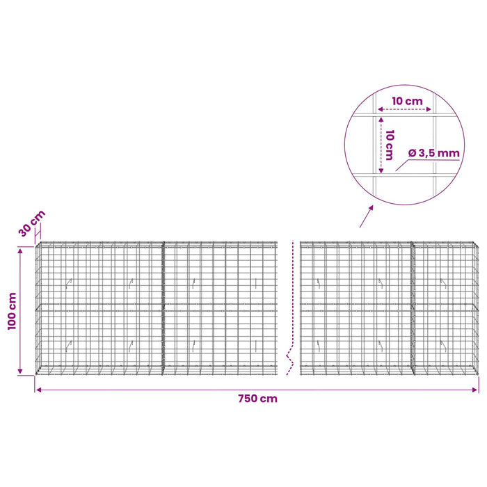 Gabion cu Fir de 3,5 mm și Plasă de 10x10 cm 750x30x100 cm WALTI