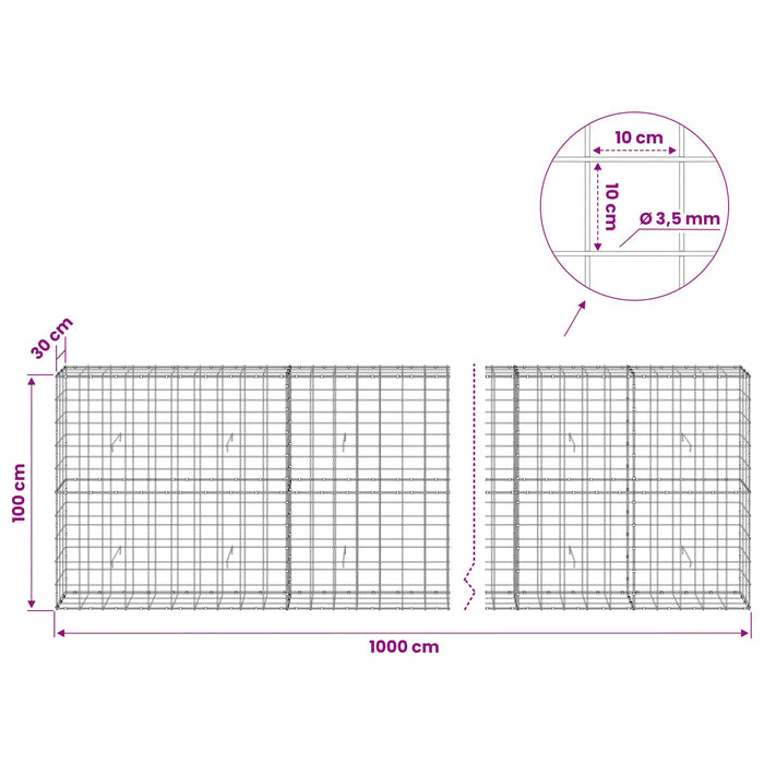 Gabion cu Fir de 3,5 mm și Plasă de 10x10 cm 1000x30x100 cm WALTI