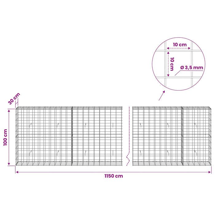 Gabion cu Fir de 3,5 mm și Plasă de 10x10 cm 1150x30x100 cm WALTI