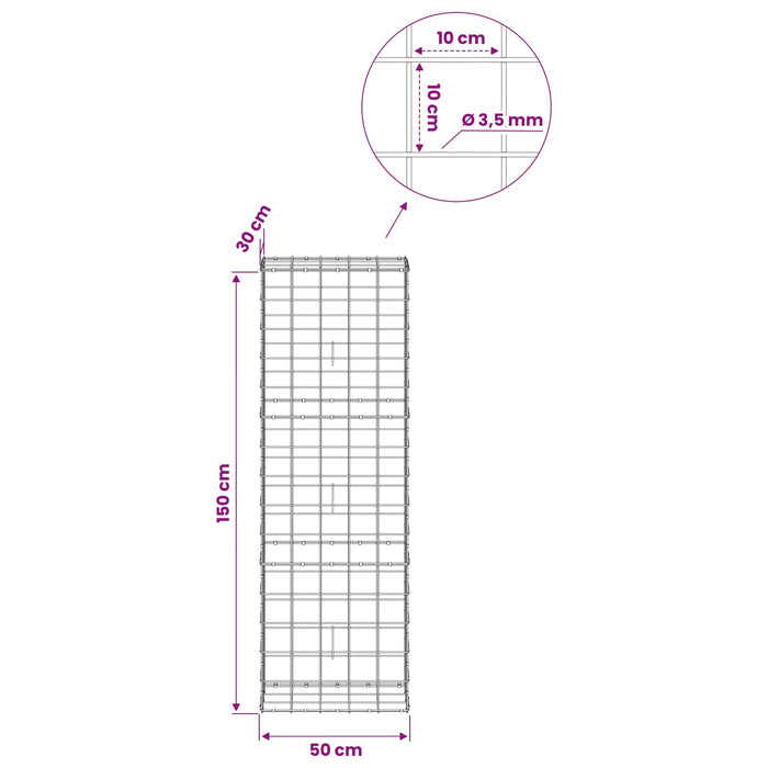 Gabion cu Fir de 3,5 mm și Plasă de 10x10 cm 50x30x150 cm WALTI