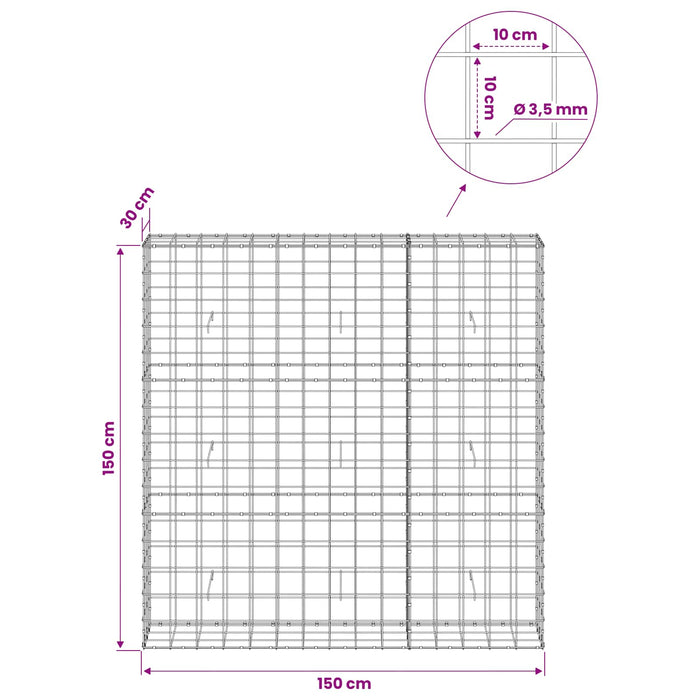 Gabion cu Fir de 3,5 mm și Plasă de 10x10 cm 150x30x150 cm WALTI