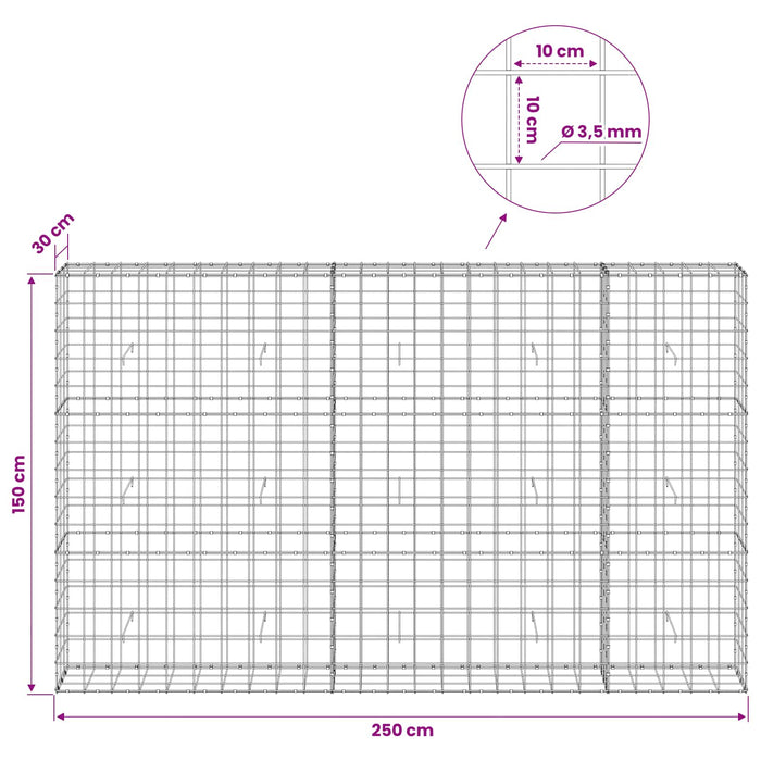 Gabion cu Fir de 3,5 mm și Plasă de 10x10 cm 250x30x150 cm WALTI